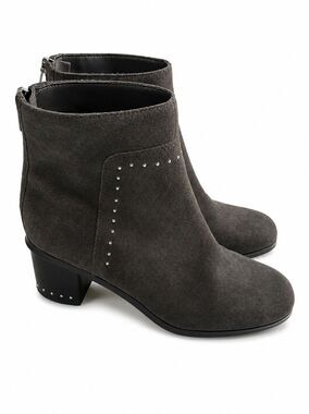 MARC FISHER UMALA Gray Suede Leather Studded Zip Ankle Boots Size 6.5 6 1/2 M